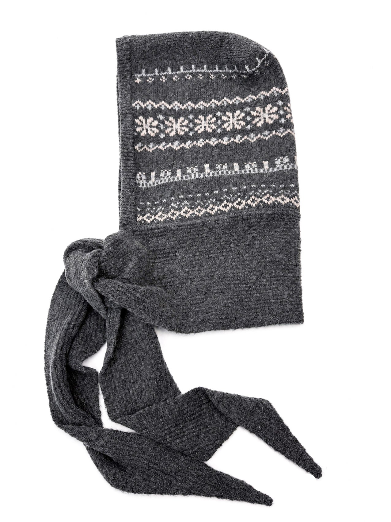 HT26200-375 Knitted Snowflake Print Hooded Scarf