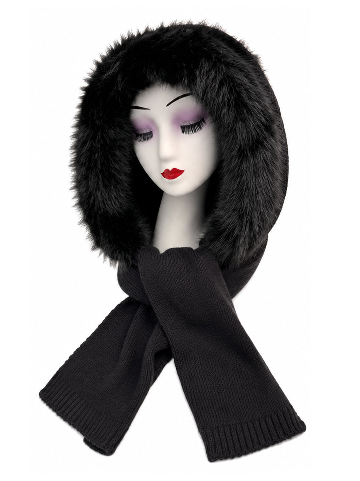 HT26220-376 Balaclava Hooded Scarf with Fur Trim