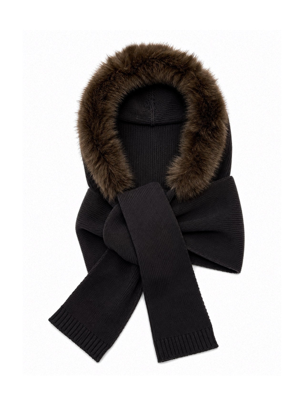 HT26220-376 Balaclava Hooded Scarf with Fur Trim