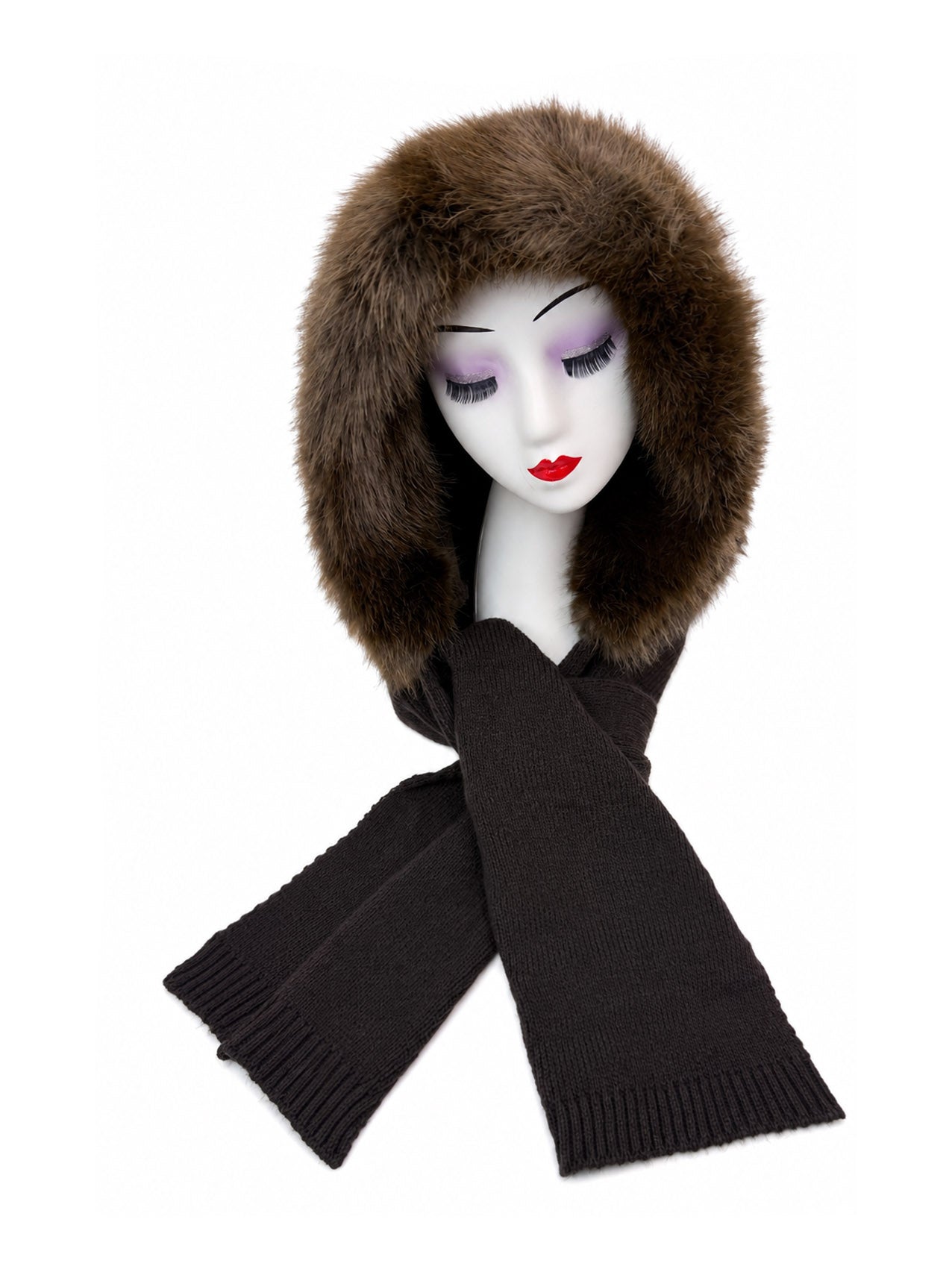 HT26220-376 Balaclava Hooded Scarf with Fur Trim