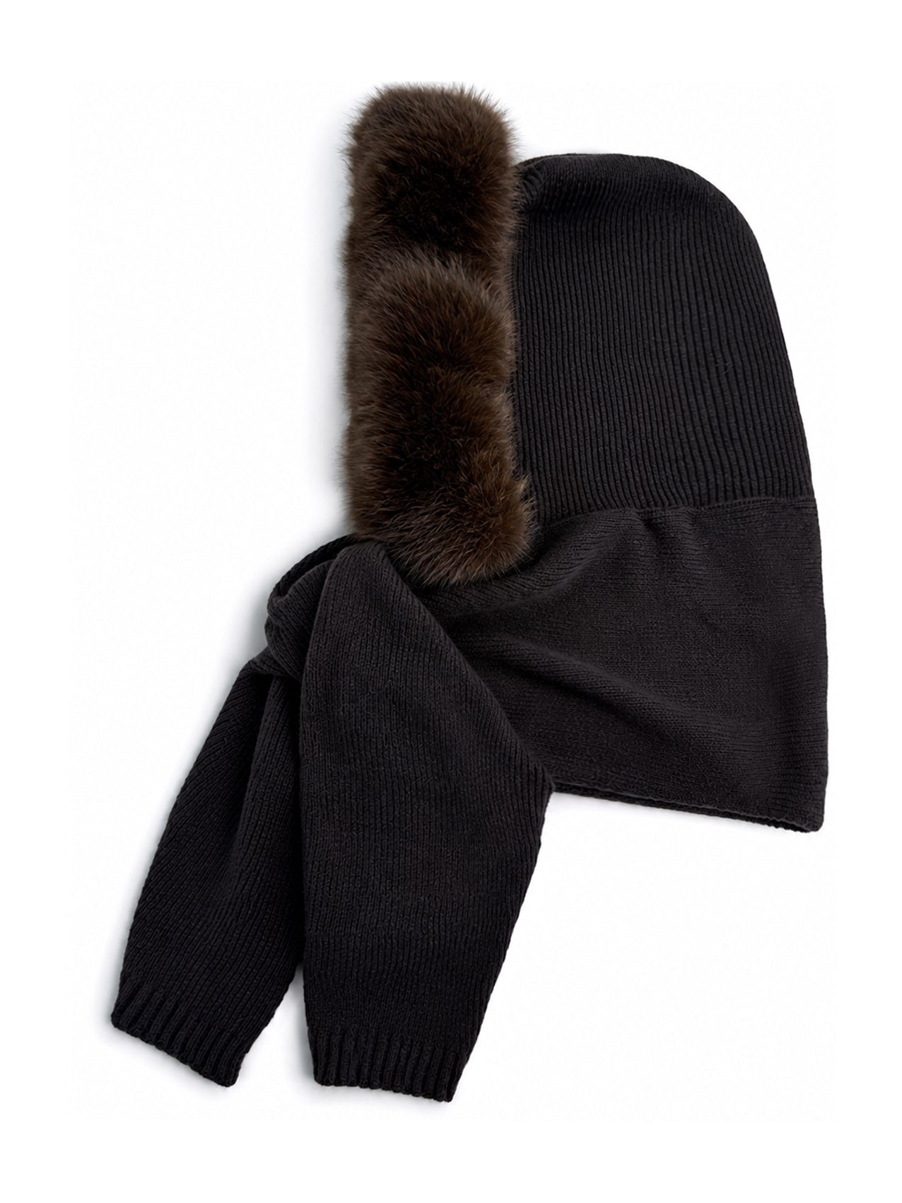 HT26220-376 Balaclava Hooded Scarf with Fur Trim