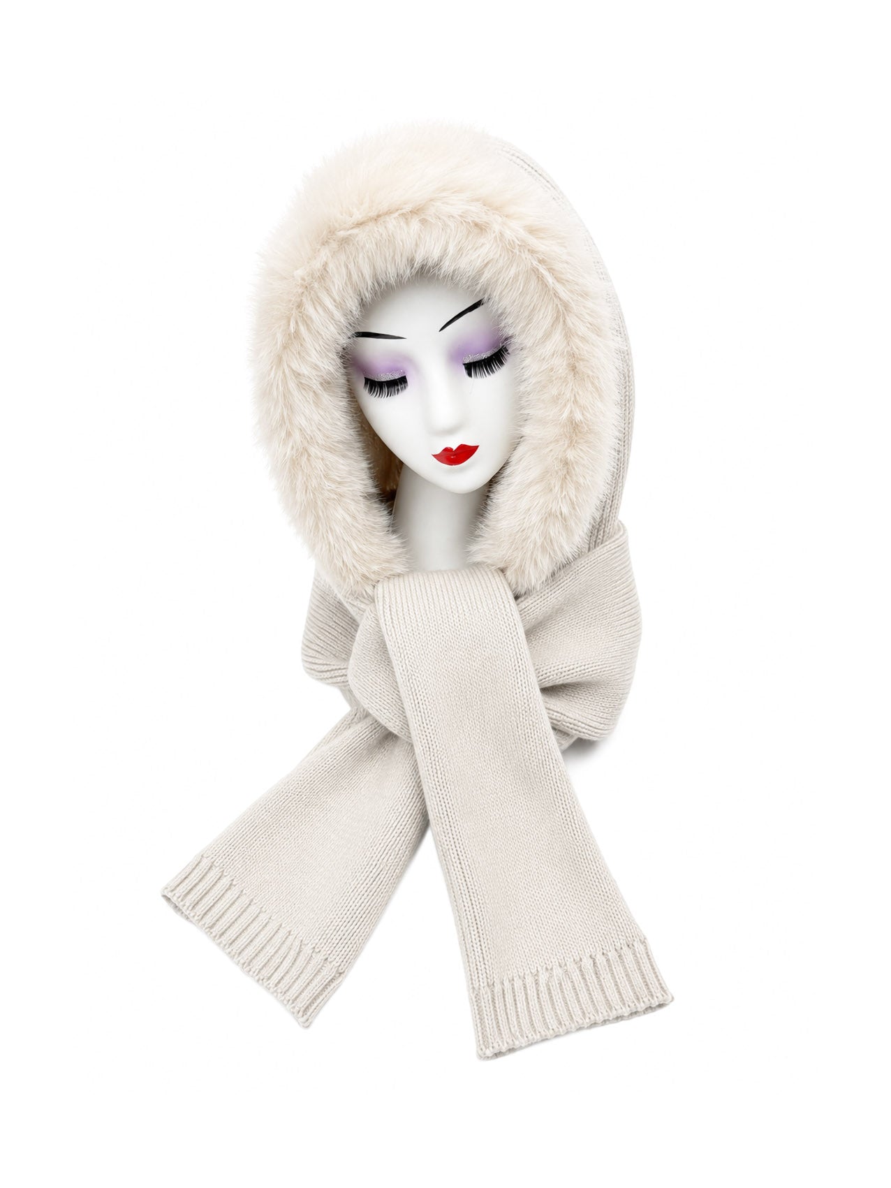 HT26220-376 Balaclava Hooded Scarf with Fur Trim