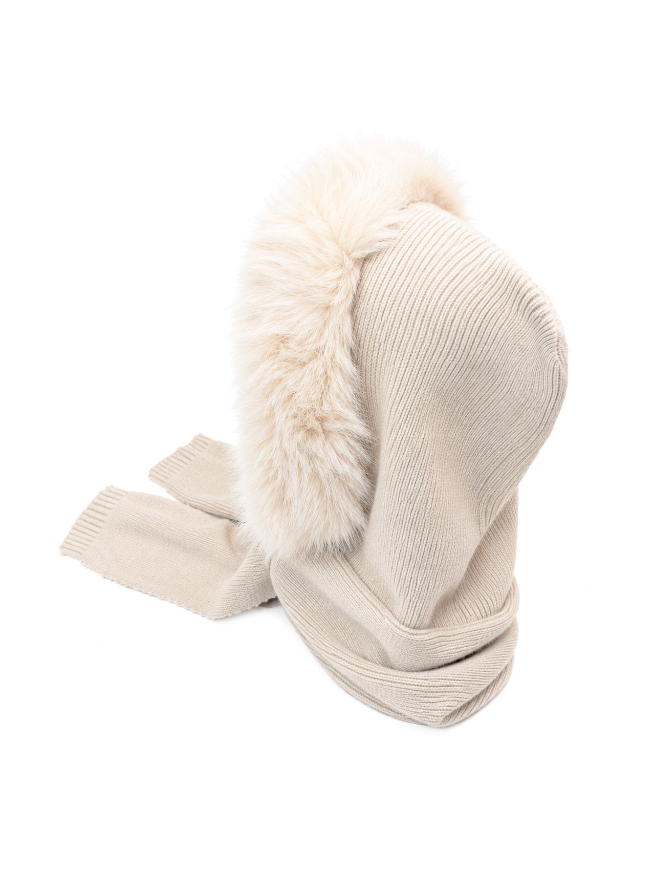 HT26220-376 Balaclava Hooded Scarf with Fur Trim