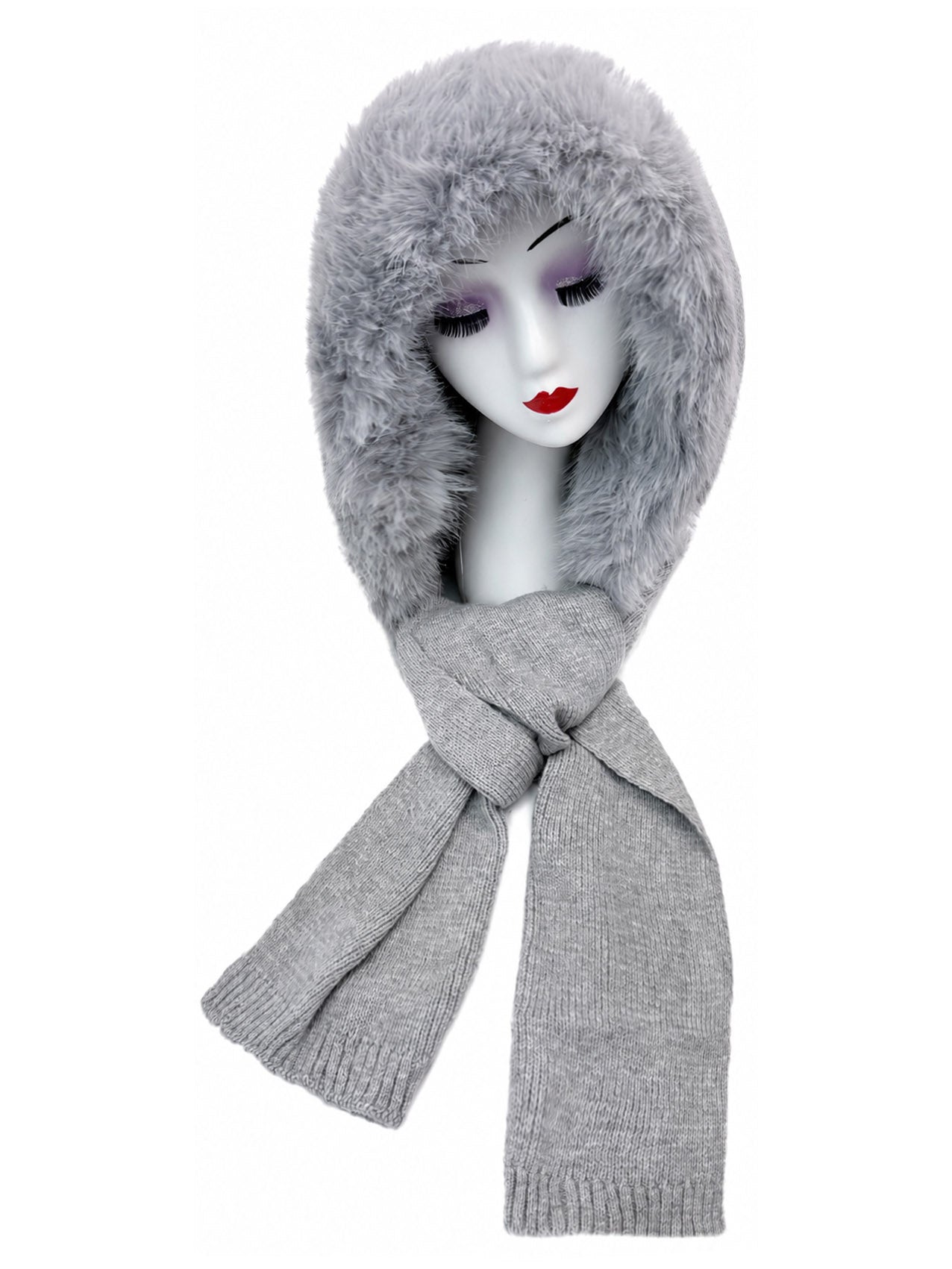 HT26220-376 Balaclava Hooded Scarf with Fur Trim
