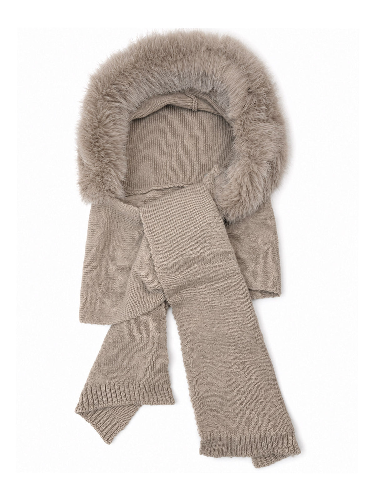 HT26220-376 Balaclava Hooded Scarf with Fur Trim