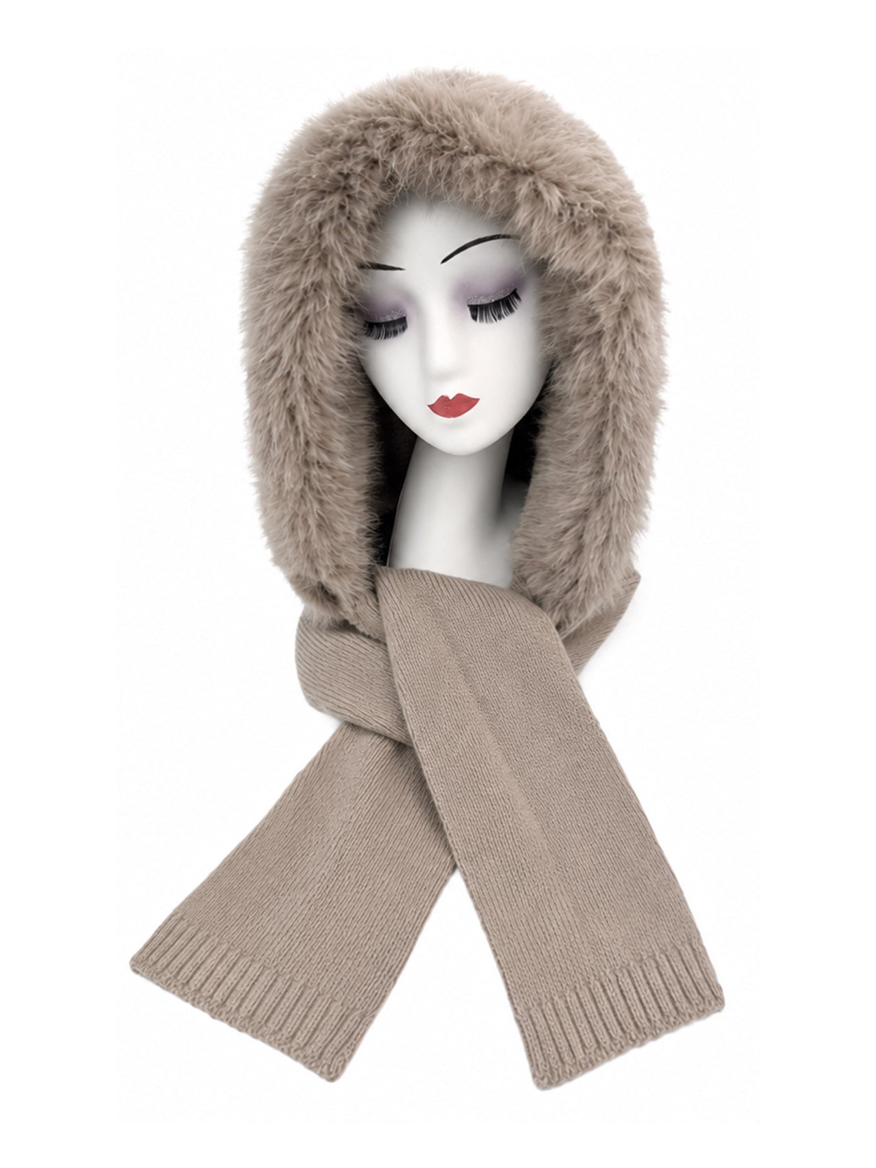 HT26220-376 Balaclava Hooded Scarf with Fur Trim