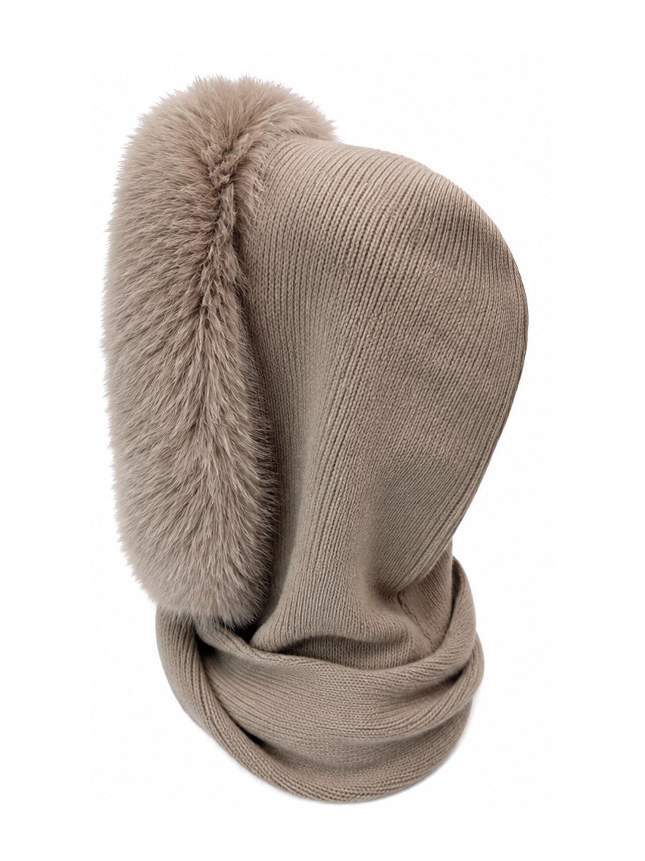 HT26220-376 Balaclava Hooded Scarf with Fur Trim