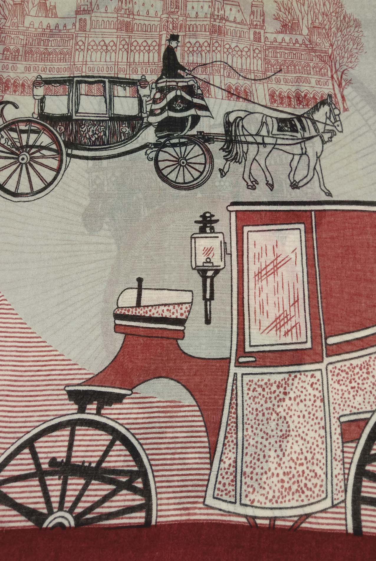 AB1890-268 Multicolour Viscose Scarf with Horse and Wagon Print