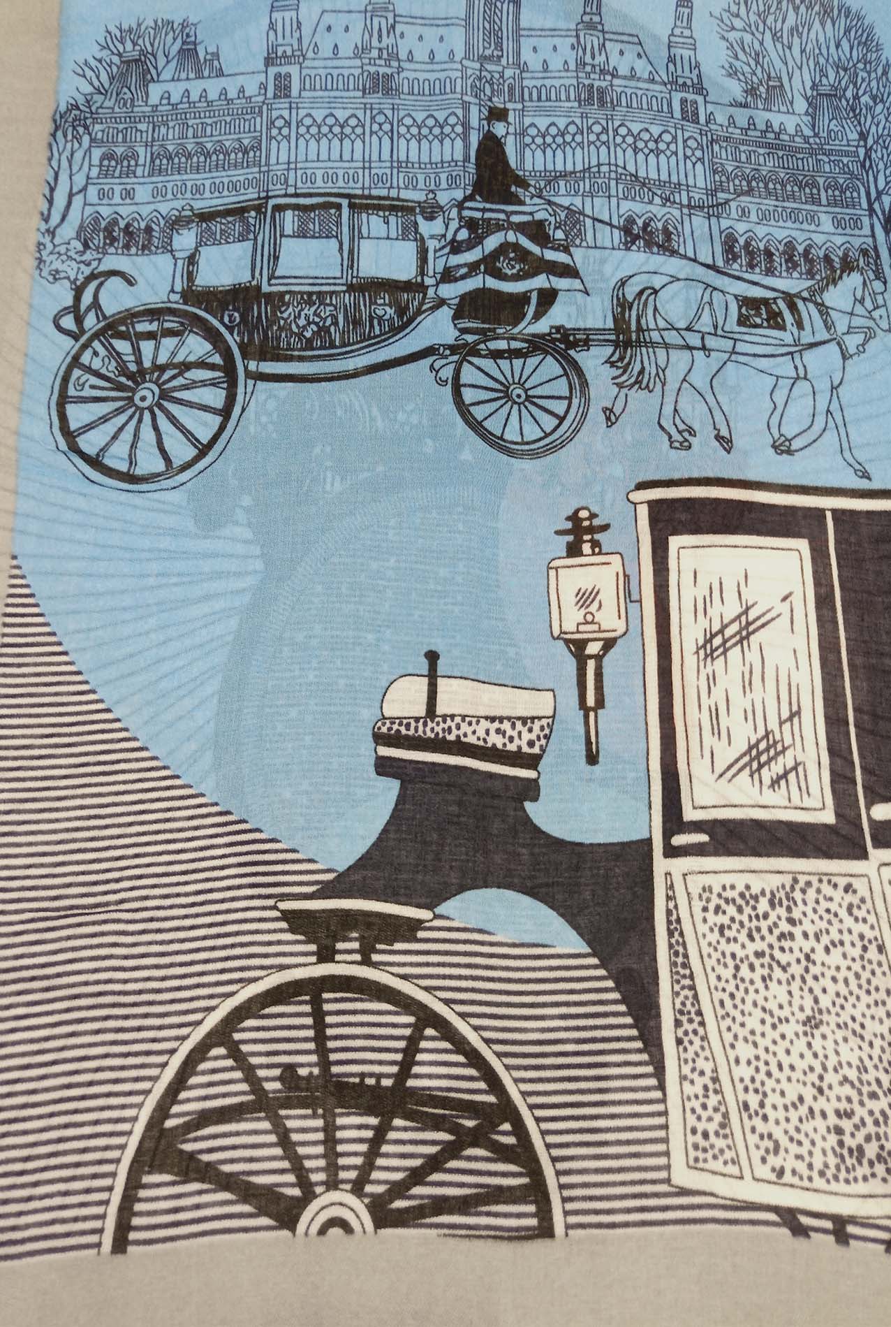 AB1890-268 Multicolour Viscose Scarf with Horse and Wagon Print