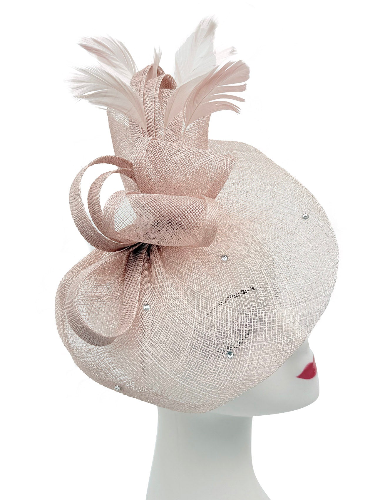FT9020-004 Sinamay Fascinator with Diamonds and Real Feather
