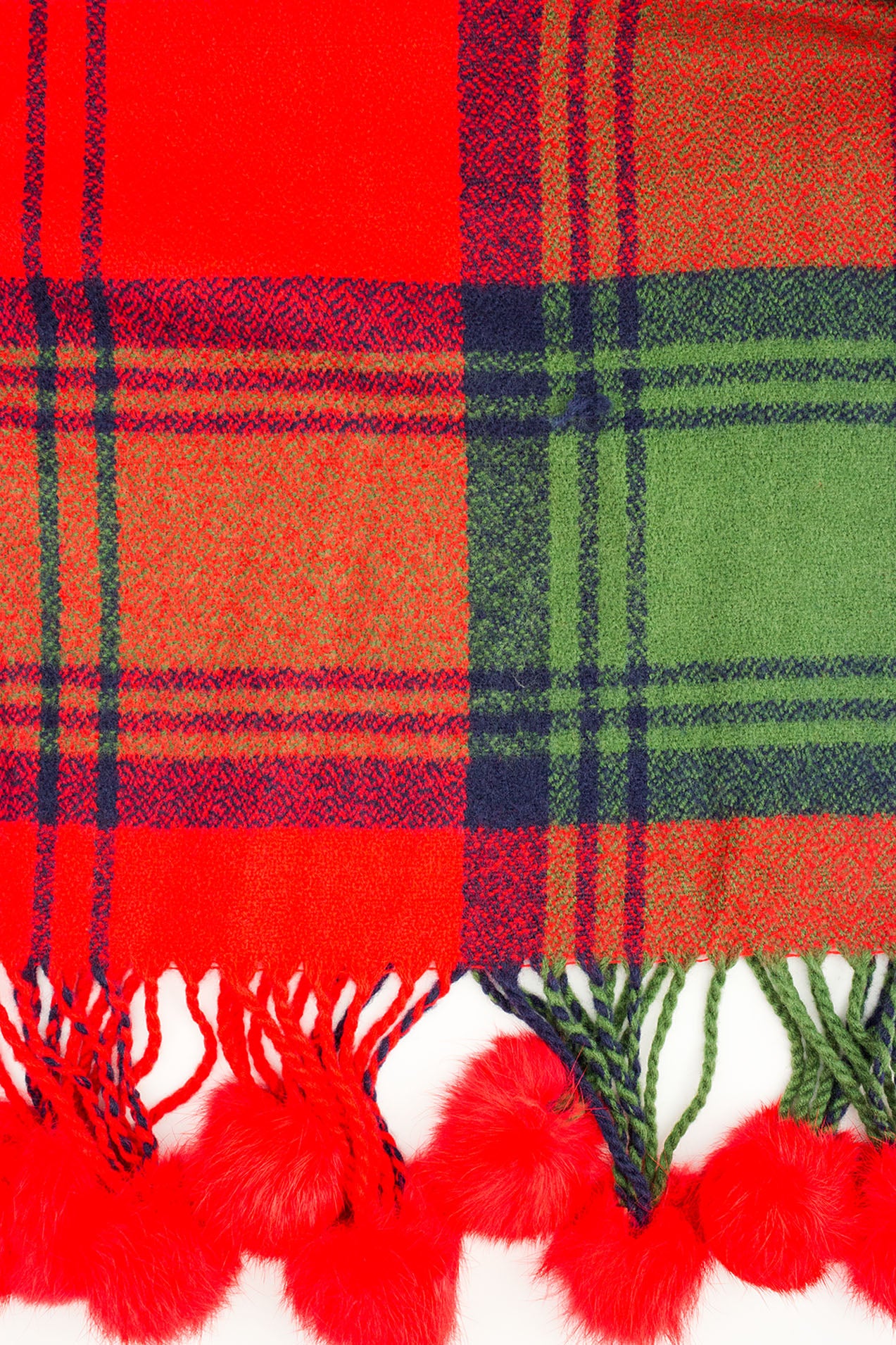 YLM1545-115 Classic Tartan Print Scarf with Pompom Tassels