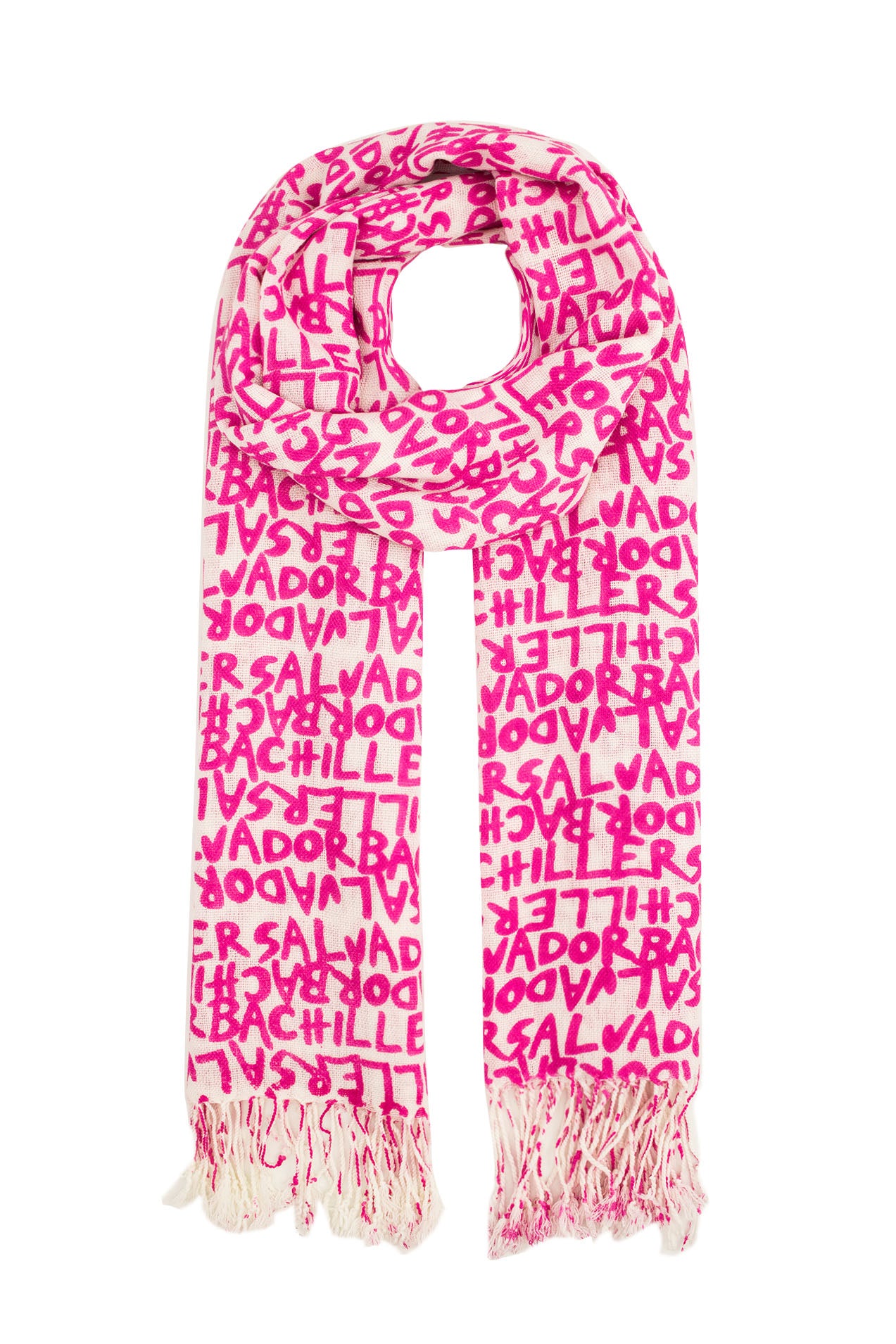 09801028-29 Colourful Letter Print Scarf with Tassels