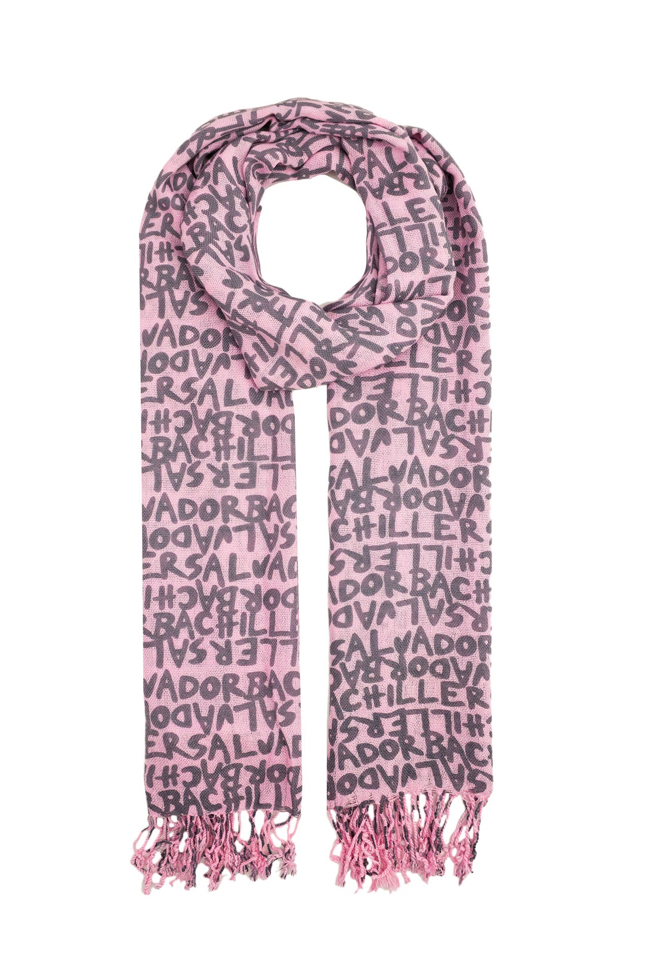 09801028-29 Colourful Letter Print Scarf with Tassels