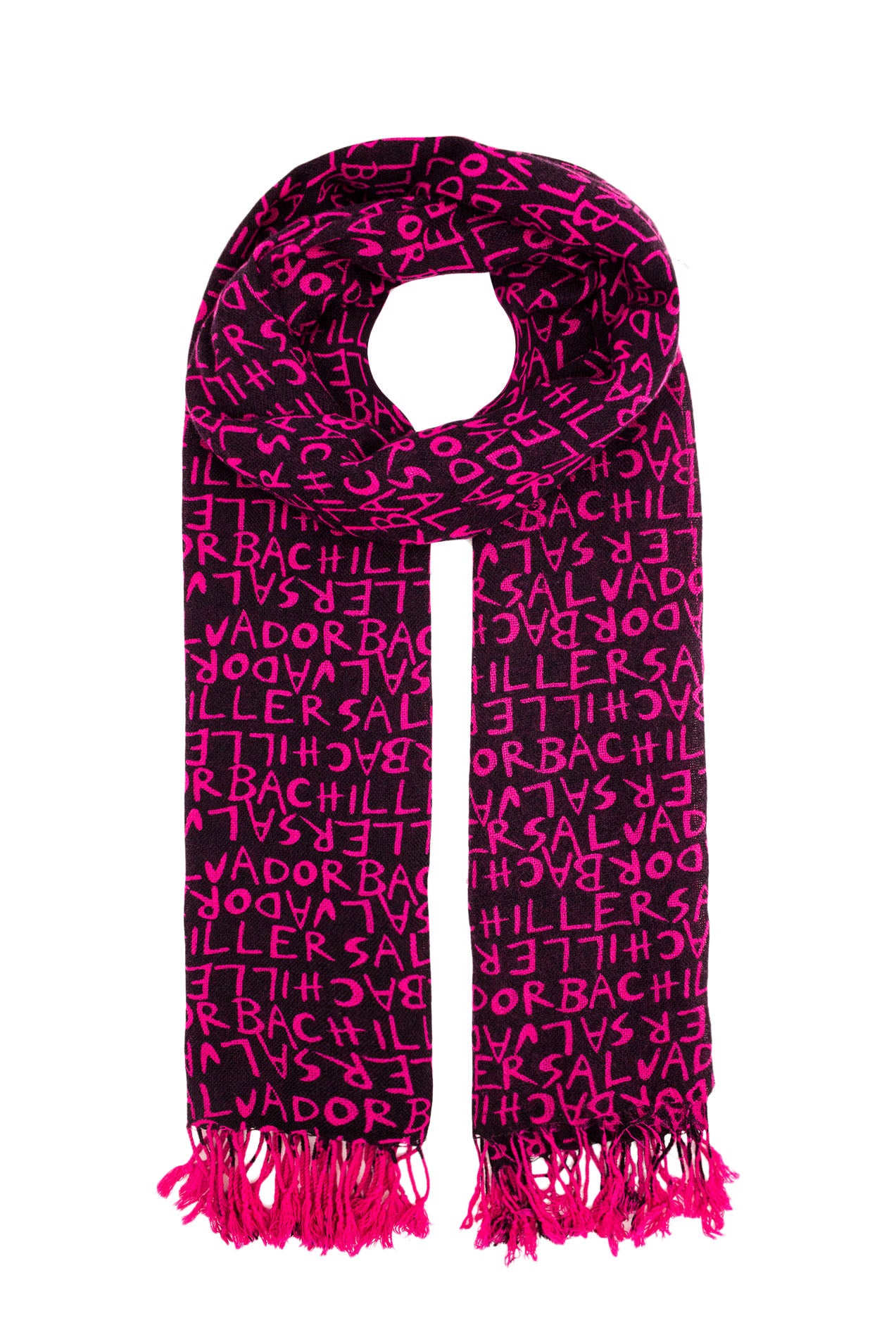 09801028-29 Colourful Letter Print Scarf with Tassels