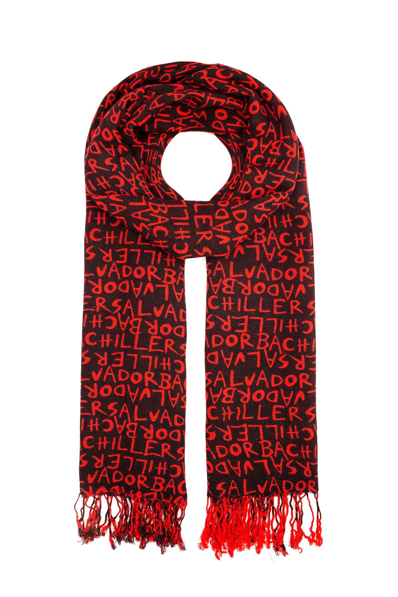 09801028-29 Colourful Letter Print Scarf with Tassels