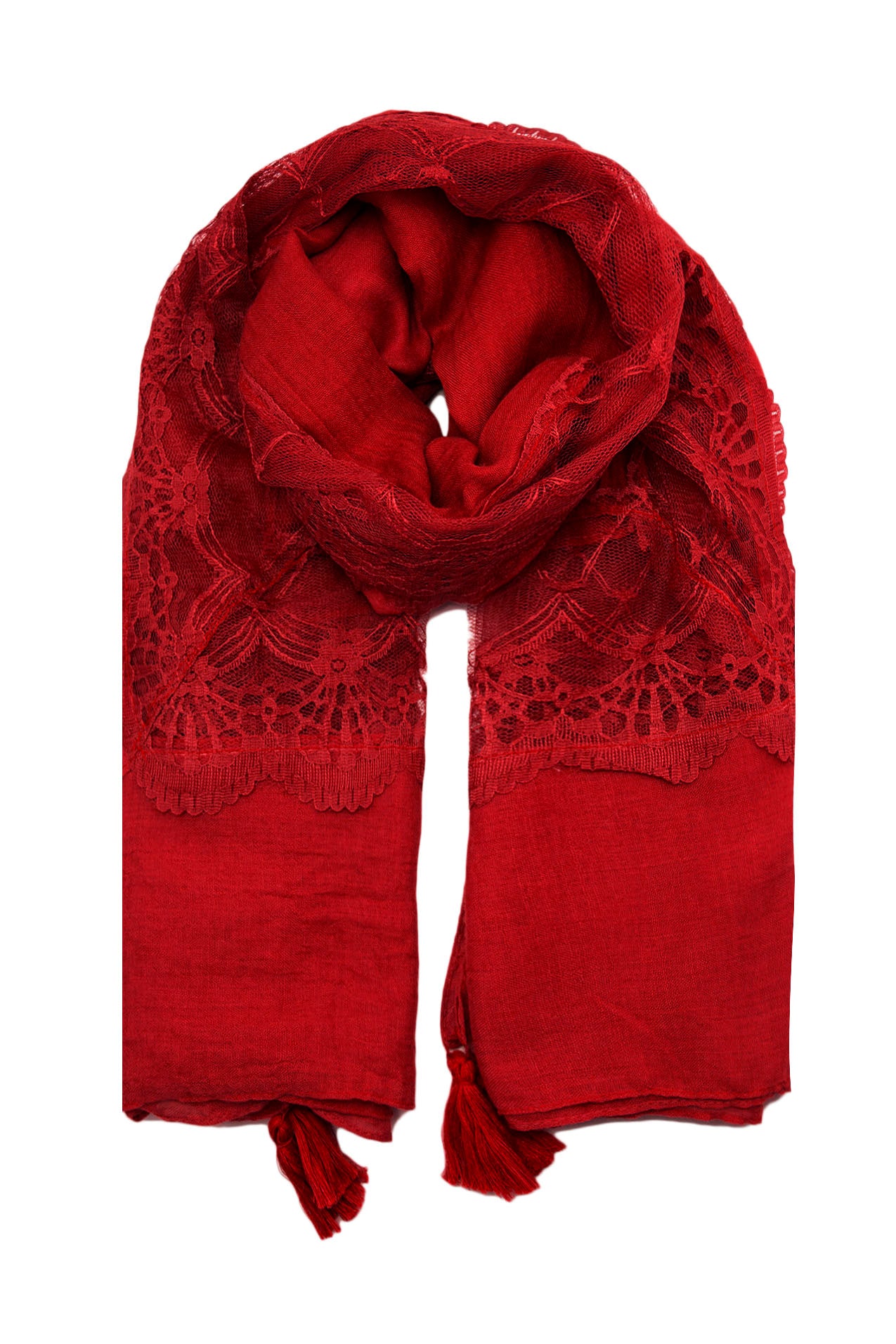 AB16135-163 Cotton Blend Scarf with Lace and Tassels