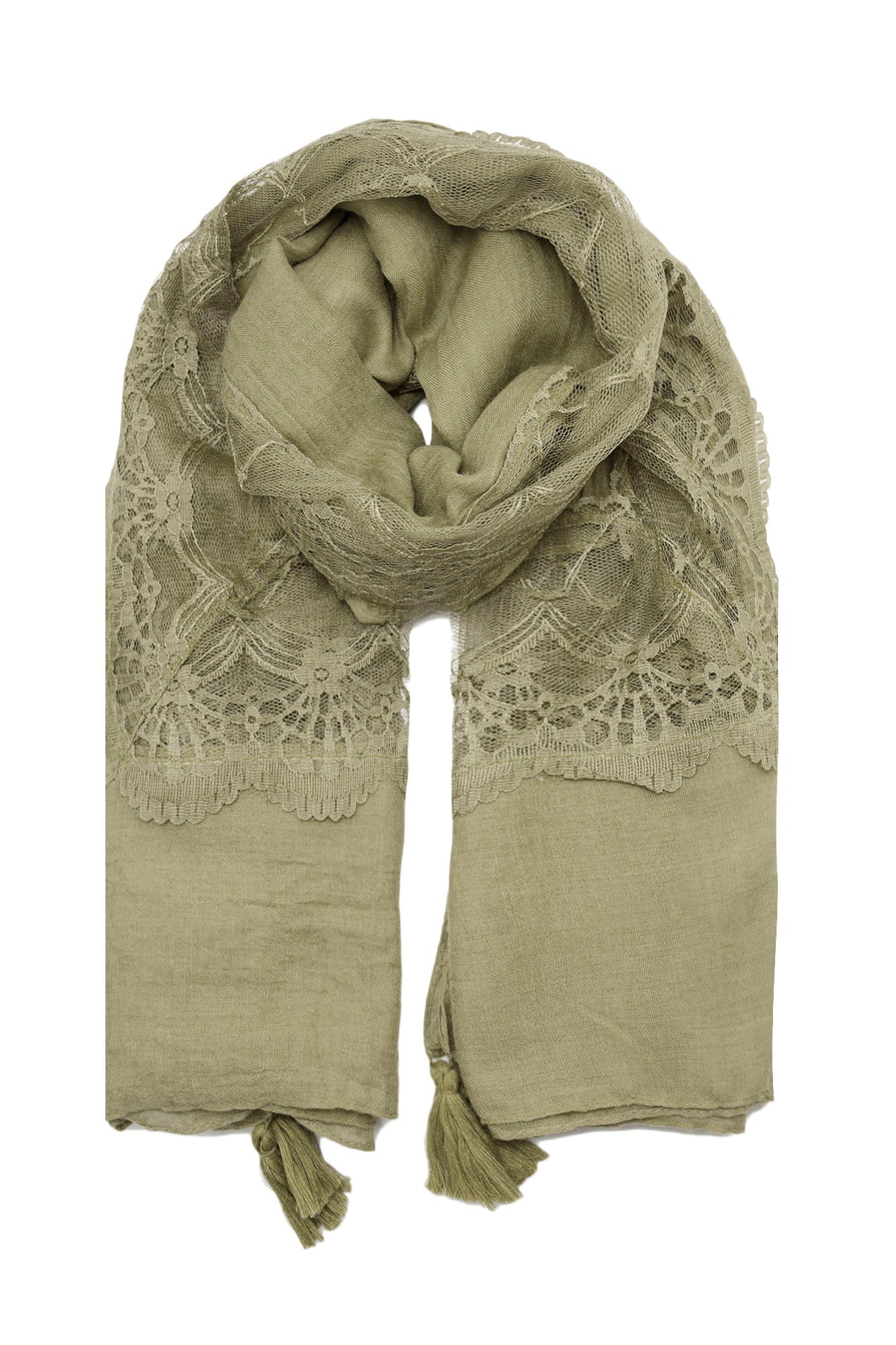 AB16135-163 Cotton Blend Scarf with Lace and Tassels