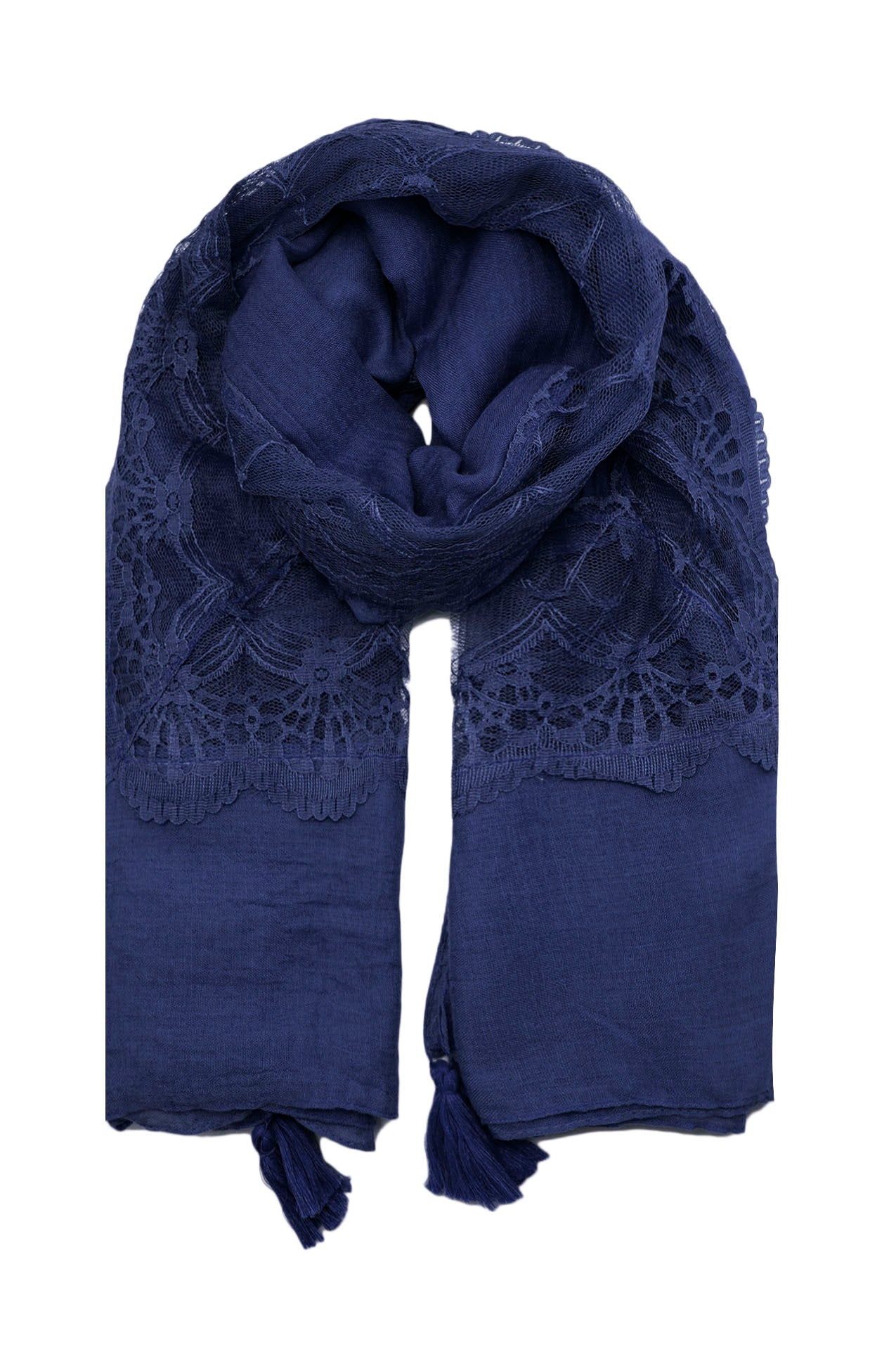 AB16135-163 Cotton Blend Scarf with Lace and Tassels