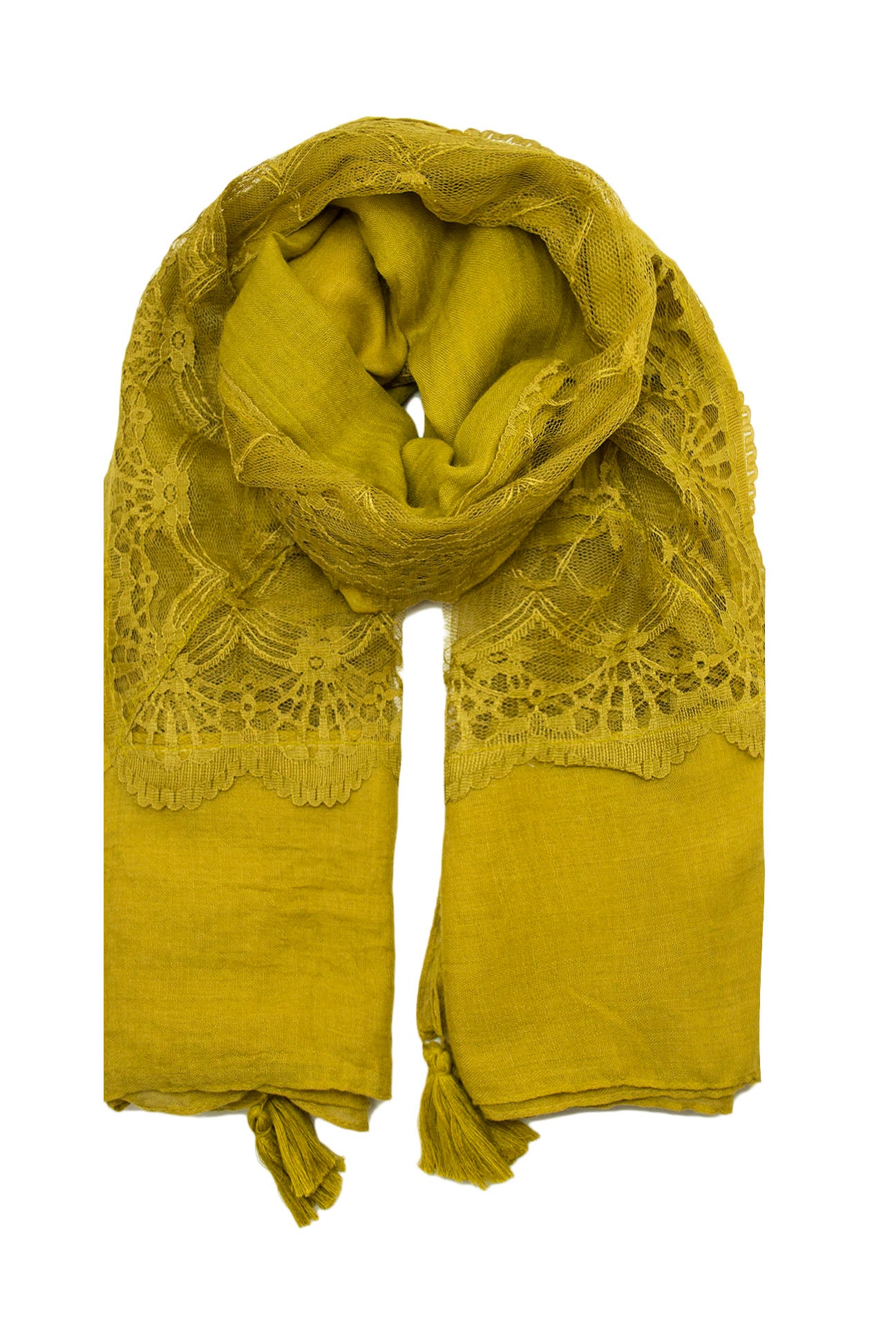 AB16135-163 Cotton Blend Scarf with Lace and Tassels