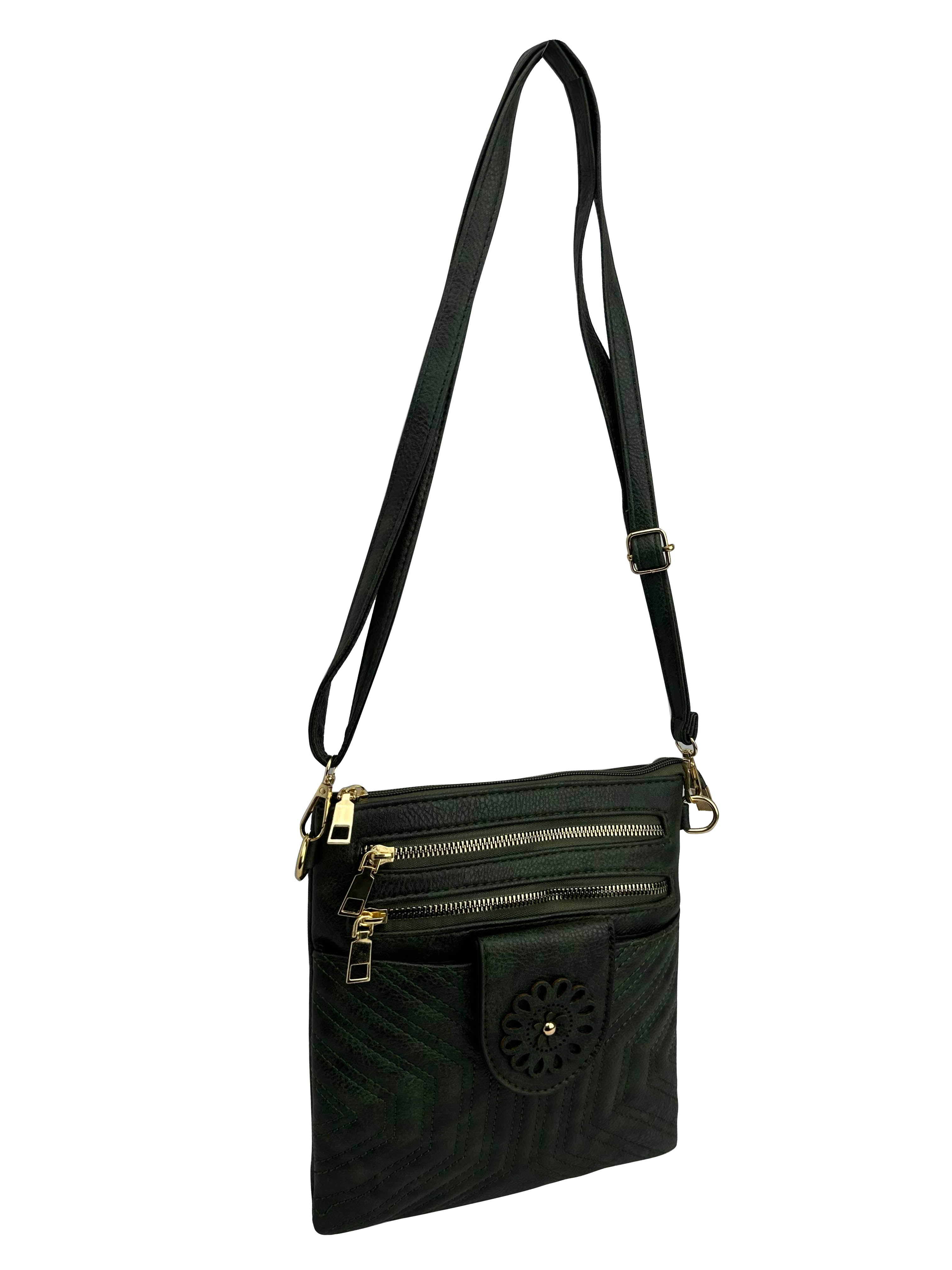 BG2413-081 Double Front Zip Pocket Cross Body Messenger Shoulder Bag