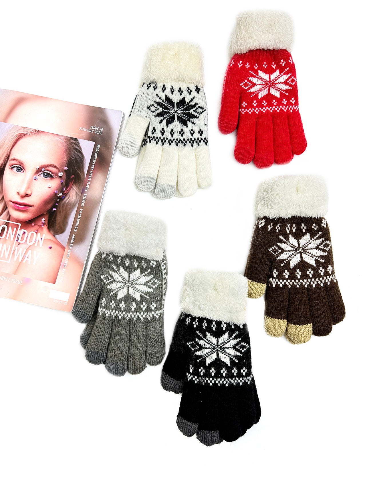 GV25069-314 Christmas Snowflake Theme Knit Style Gloves