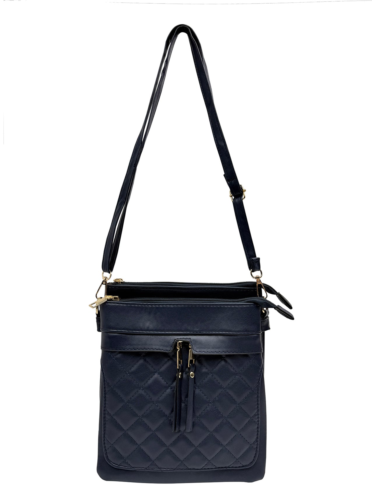BG2416-059 Dual Zip Quiled Cross Body Messenger Bag Multipurpose Shoulder Handbag
