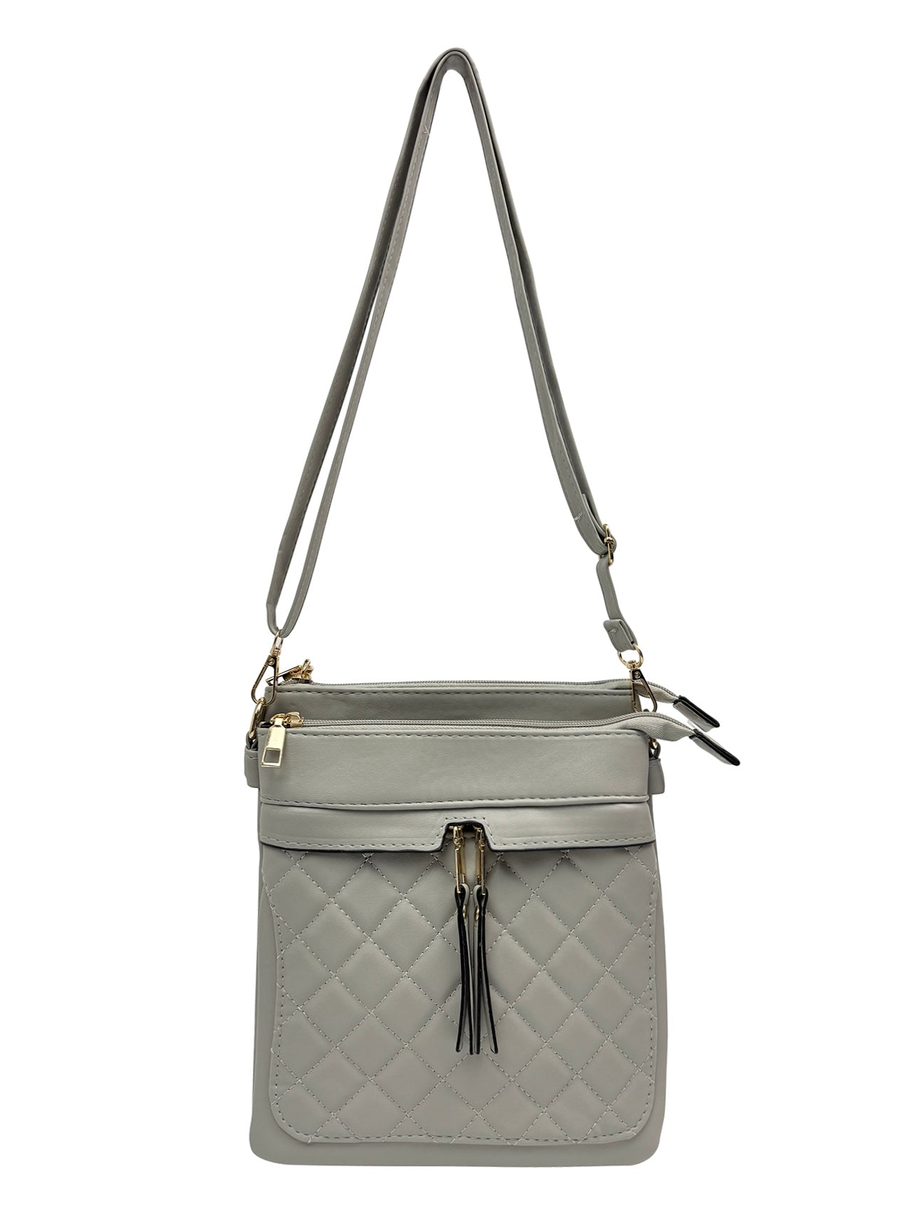 BG2416-059 Dual Zip Quiled Cross Body Messenger Bag Multipurpose Shoulder Handbag