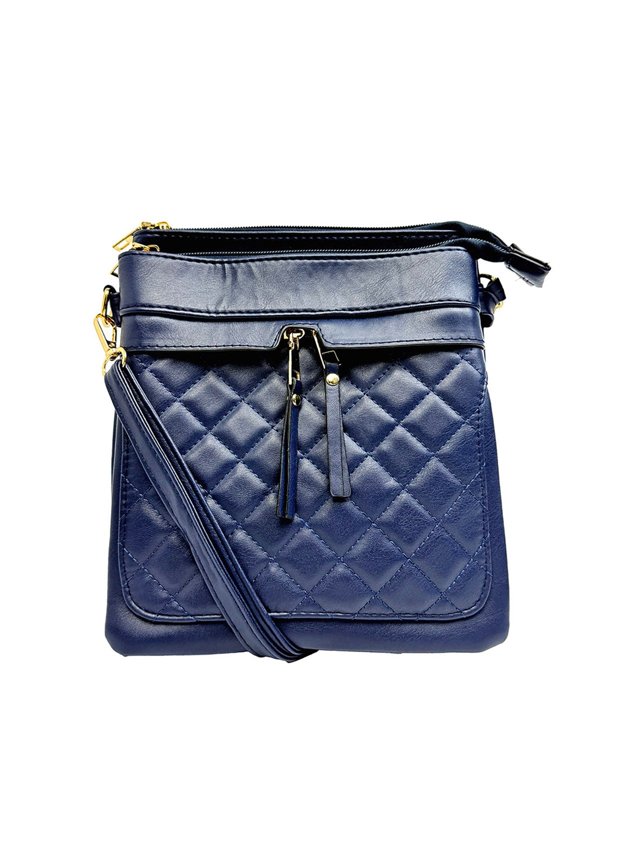 BG2416-059 Dual Zip Quiled Cross Body Messenger Bag Multipurpose Shoulder Handbag