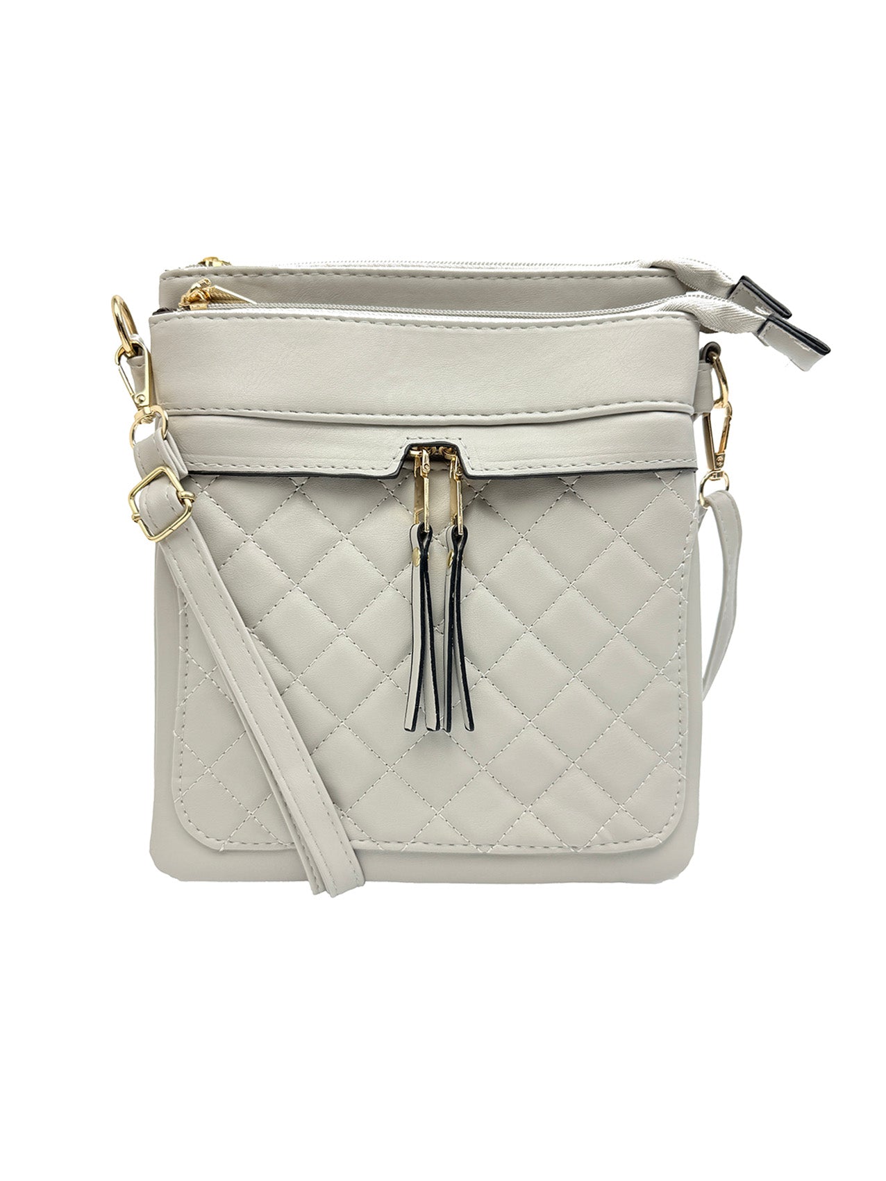 BG2416-059 Dual Zip Quiled Cross Body Messenger Bag Multipurpose Shoulder Handbag