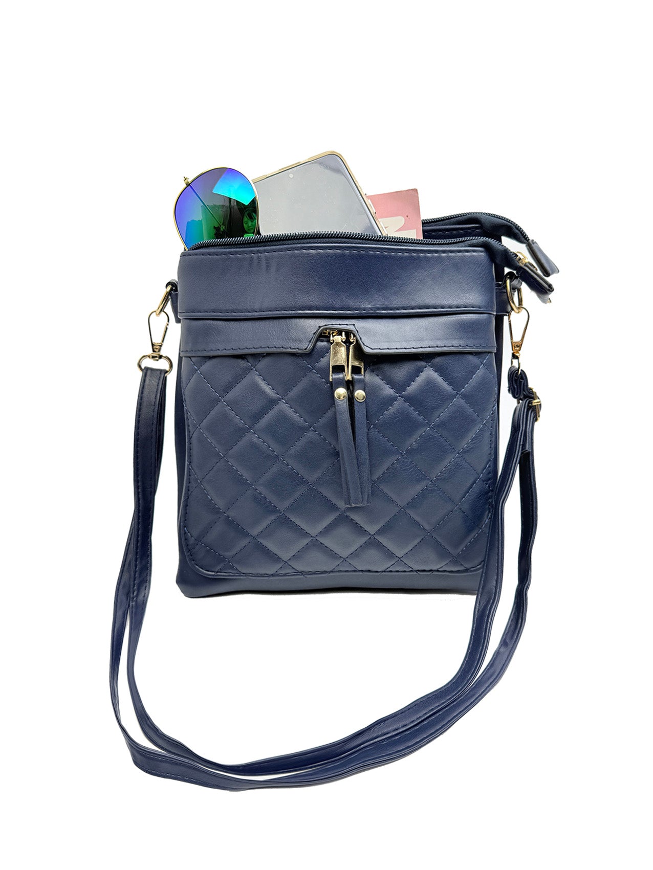 BG2416-059 Dual Zip Quiled Cross Body Messenger Bag Multipurpose Shoulder Handbag
