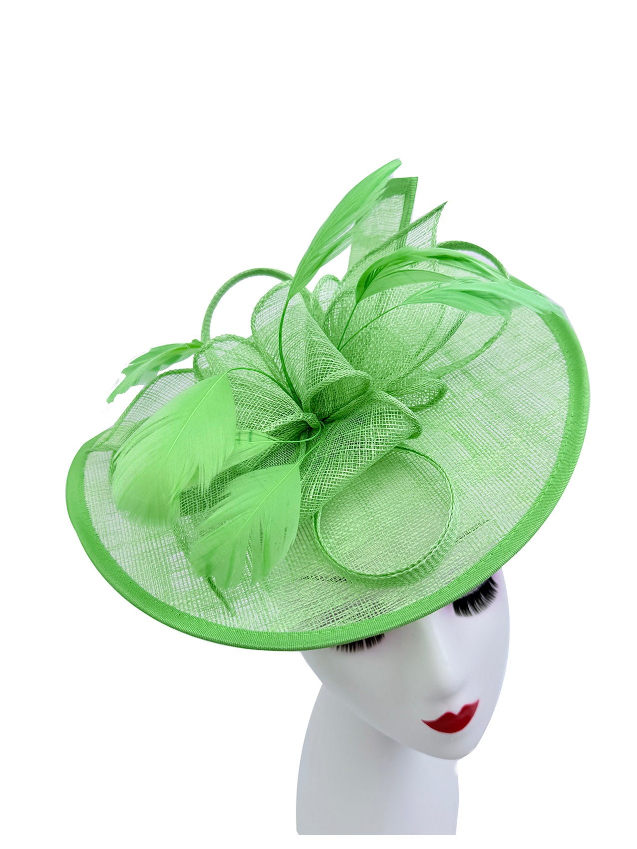FT2027-013 Asymmetric Sinamay Disc Fascinator with Feathers