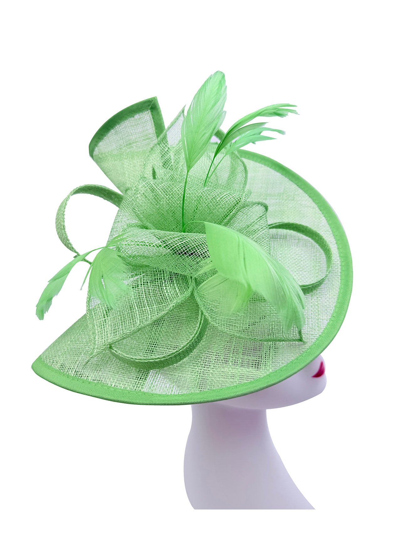FT2027-013 Asymmetric Sinamay Disc Fascinator with Feathers