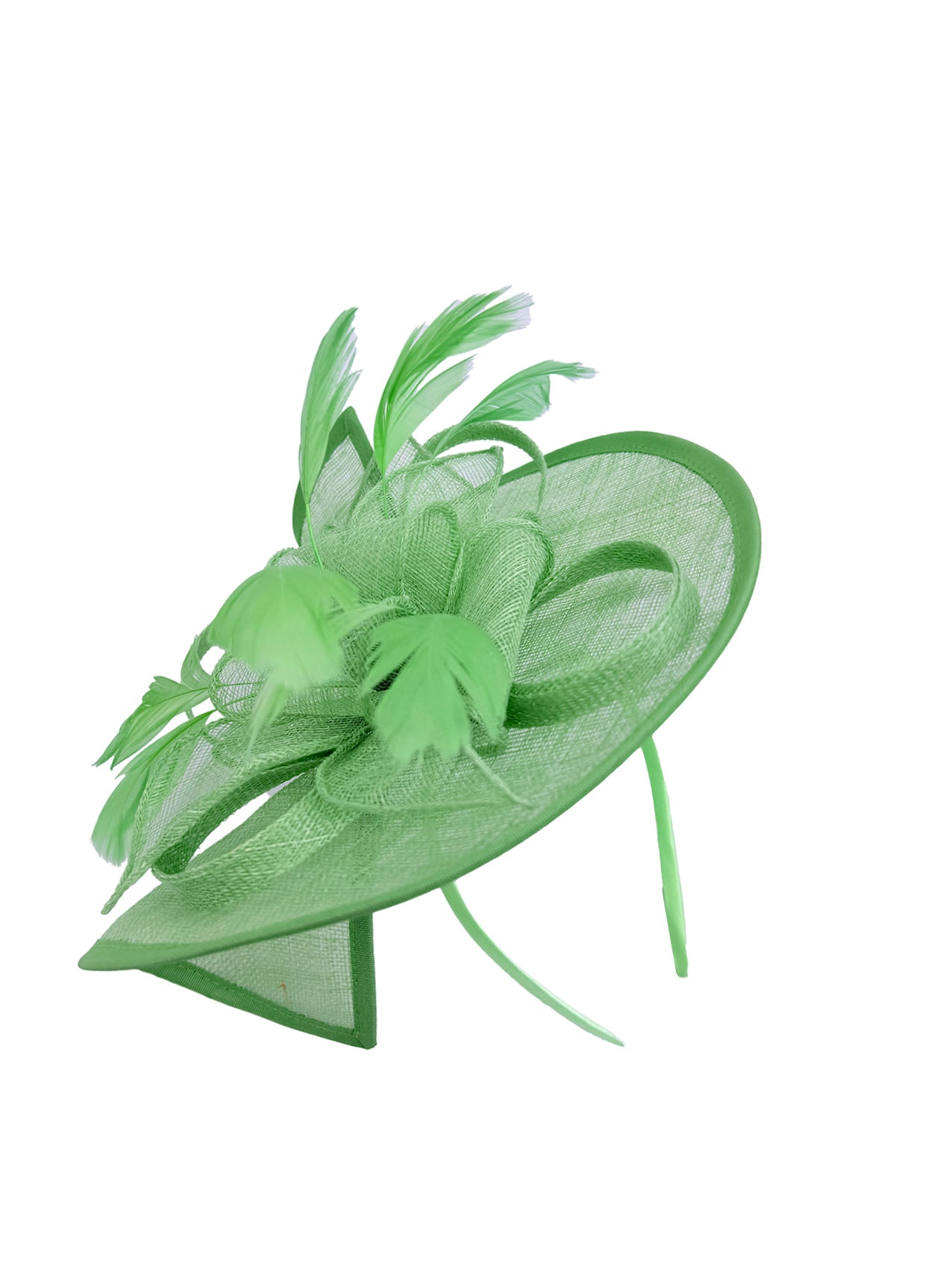 FT2027-013 Asymmetric Sinamay Disc Fascinator with Feathers