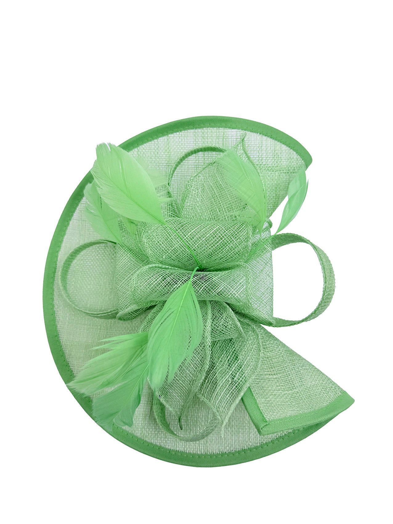 FT2027-013 Asymmetric Sinamay Disc Fascinator with Feathers