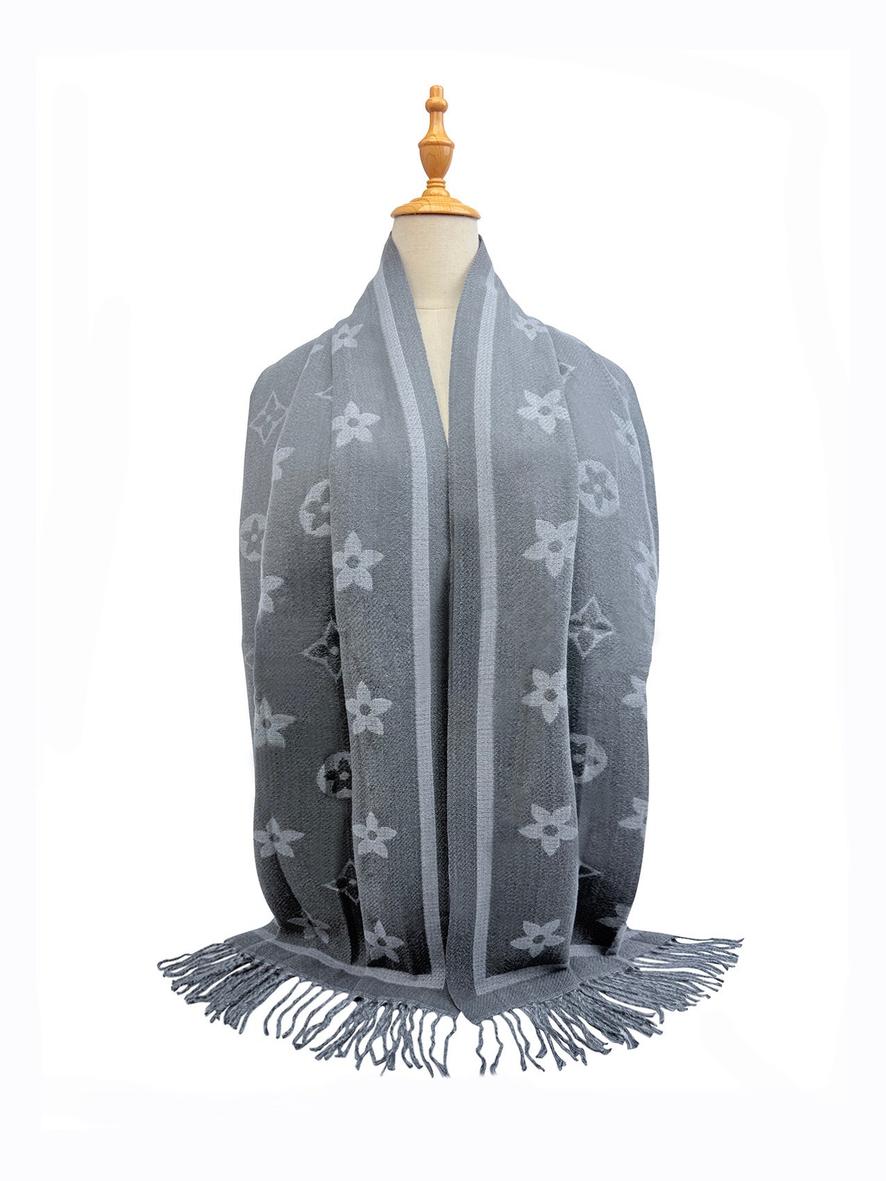 SF25130-197 Monogram Floral Printing Scarf with Tassels