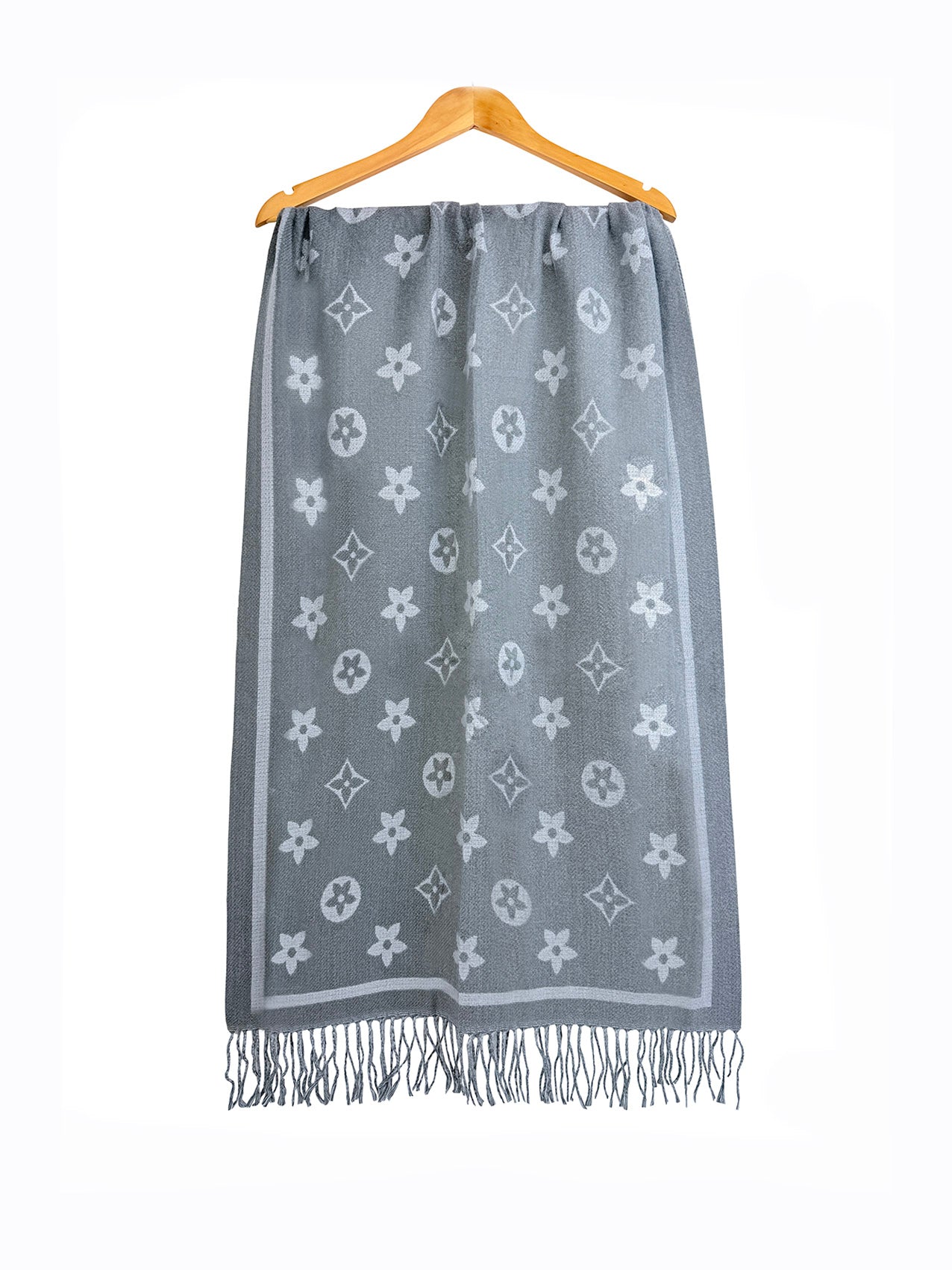 SF25130-197 Monogram Floral Printing Scarf with Tassels