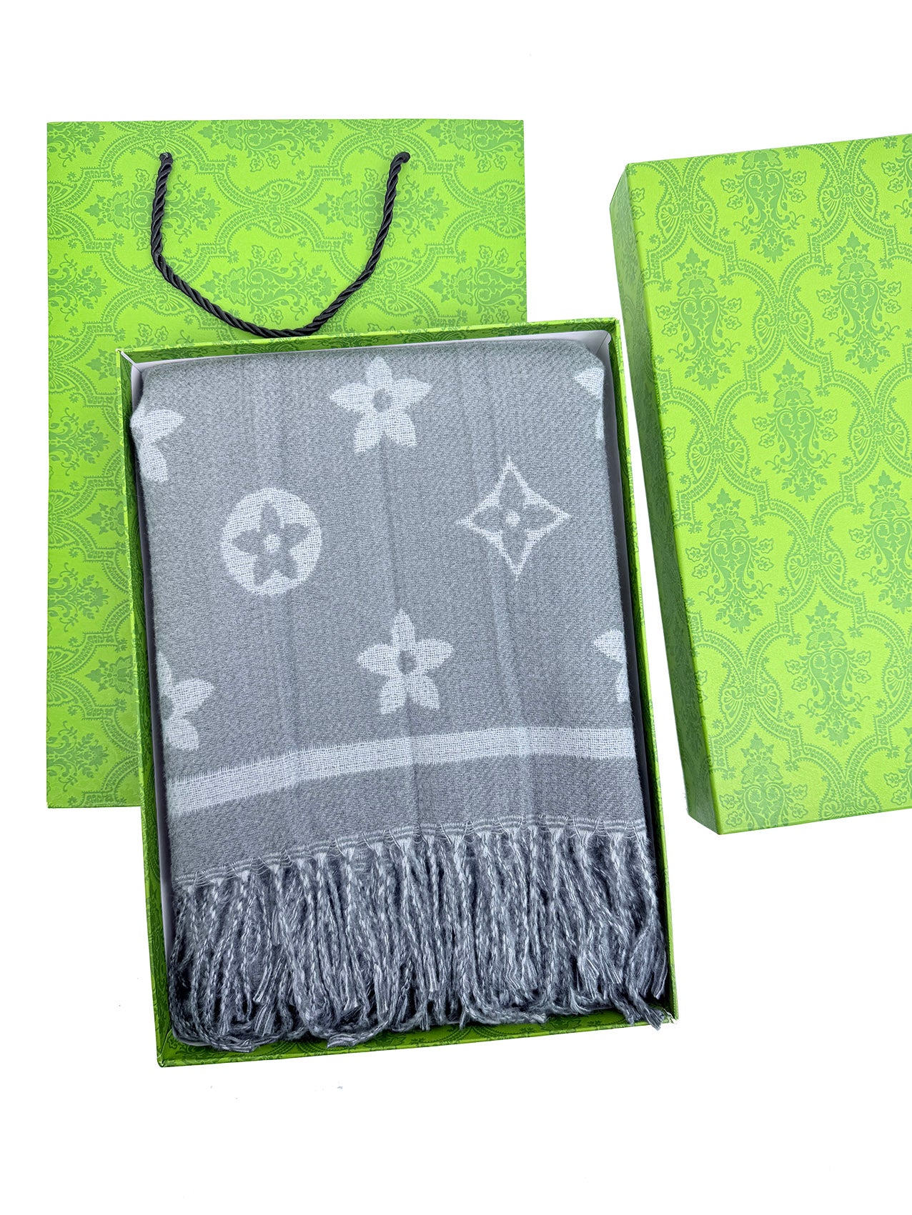 SF25130-197 Monogram Floral Printing Scarf with Tassels