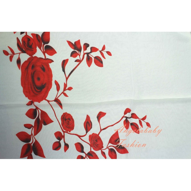 12-88 12 pieces of Rose Printed Chiffon Scarf