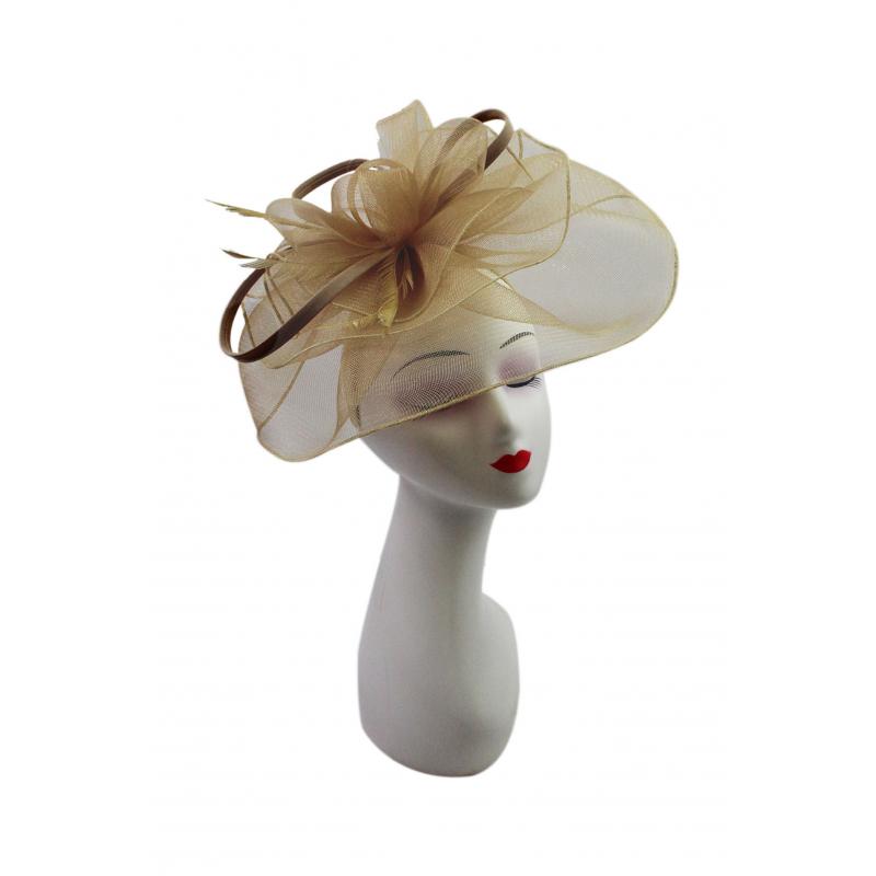 FT9013-025 Large Floral Double Layers Fascinators with Feather