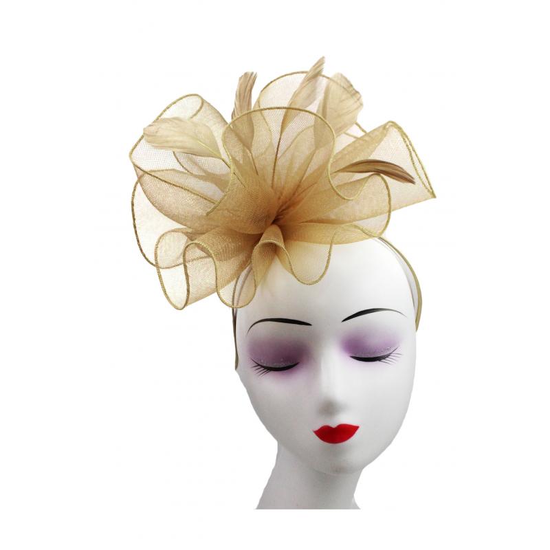 FT9009-030 Large Frilled Mesh Fascinator with Feathers