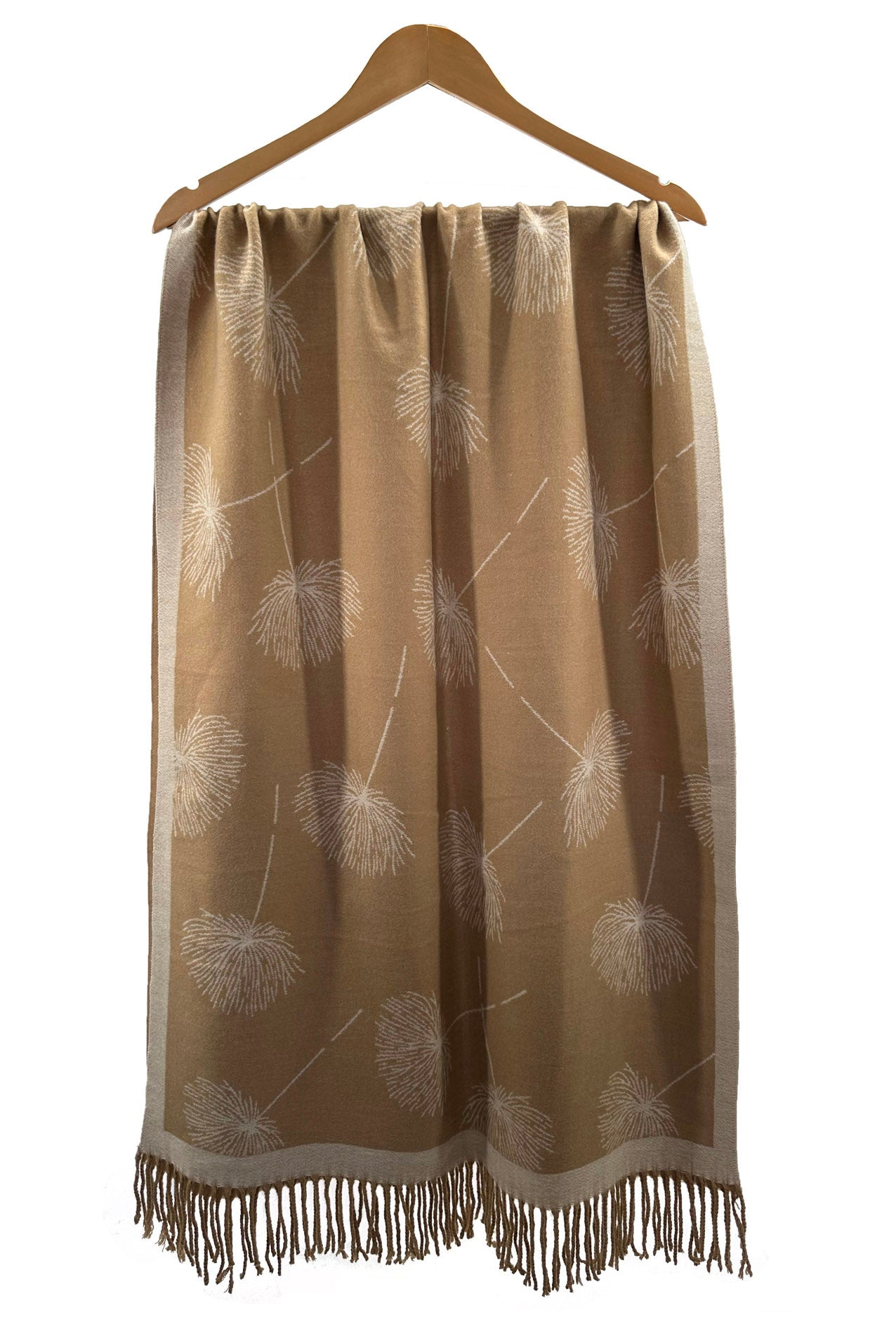 SF23195-909 Dandelion Flower Print Cotton Blend Scarf with Tassels