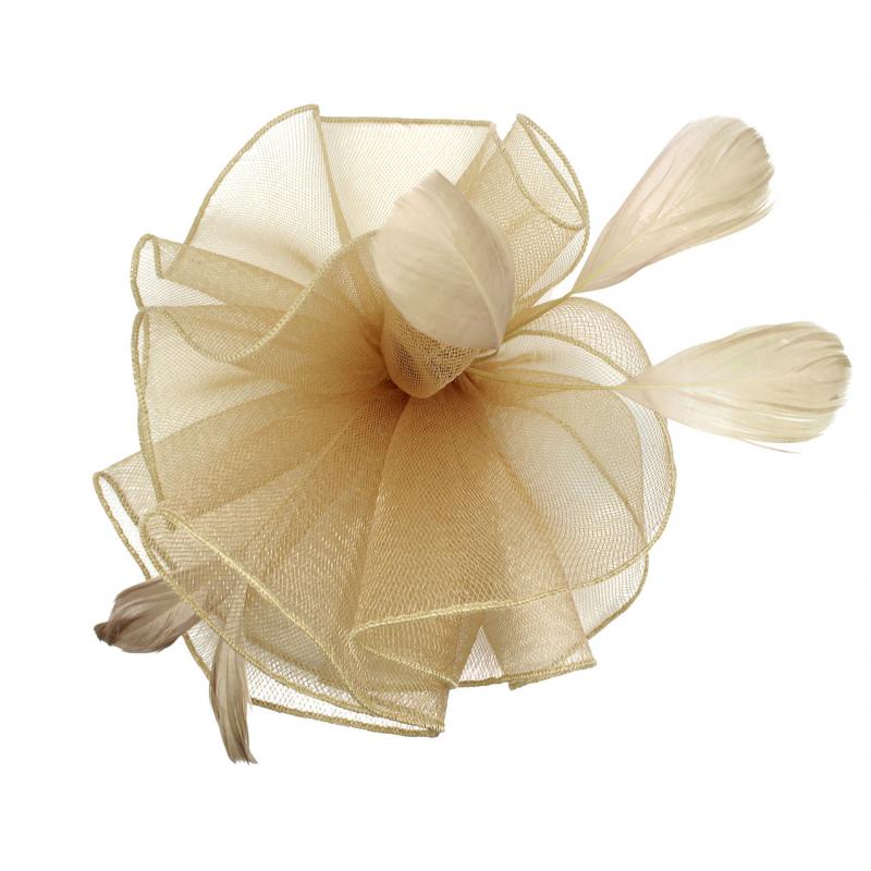 FT9009-030 Large Frilled Mesh Fascinator with Feathers