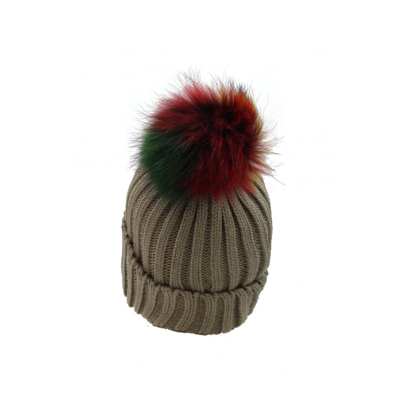 AB-C Acrylic Hat with Multicolour Large Pom Pom