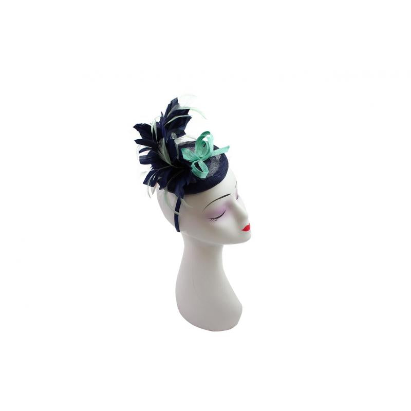 FT9022-009 Contrast Colour Fascinator with Synthetic Feathers & Sinamay Disc