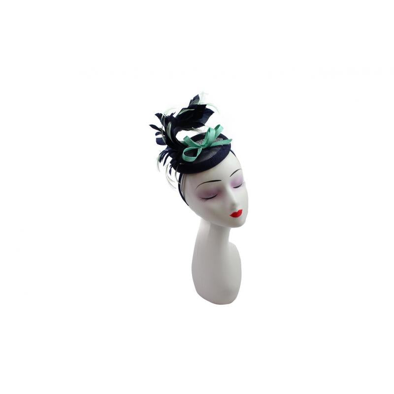 FT9022-009 Contrast Colour Fascinator with Synthetic Feathers & Sinamay Disc