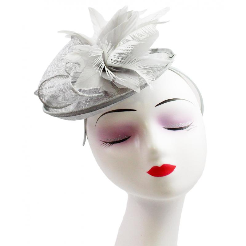 FT9021-029 Sinamay Disc Fascinator with Bow and Feather Flower