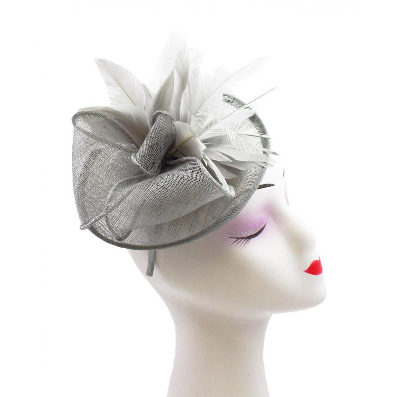 FT9021-029 Sinamay Disc Fascinator with Bow and Feather Flower