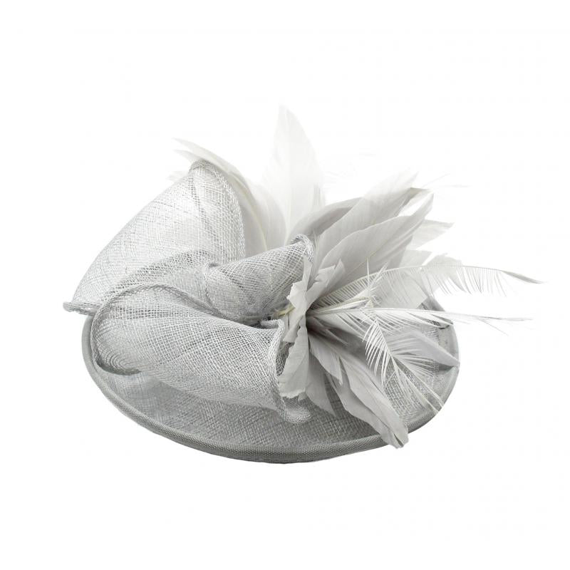 FT9021-029 Sinamay Disc Fascinator with Bow and Feather Flower