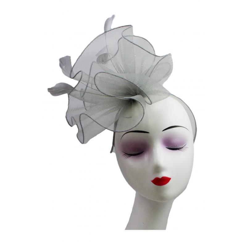 FT9009-030 Large Frilled Mesh Fascinator with Feathers