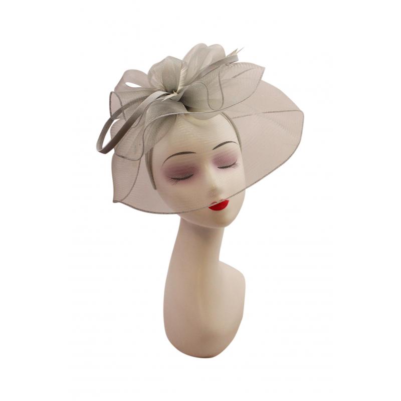 FT9013-025 Large Floral Double Layers Fascinators with Feather